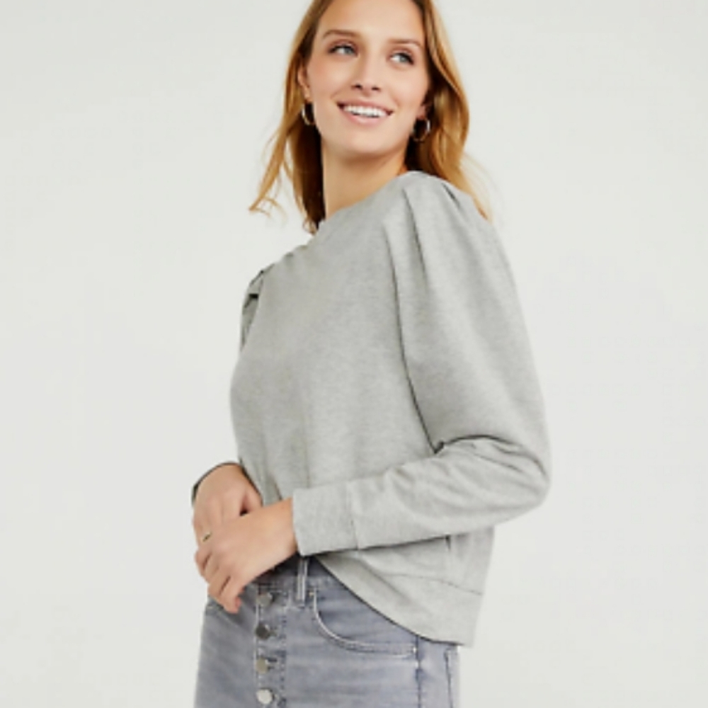 Ann Taylor Puff Sleeve Grey Sweatshirt (M)
